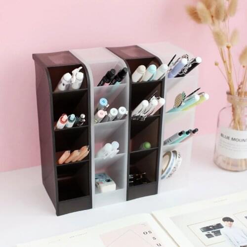 Pen Holder Office School Storage Case Clear White Black Plastic Box Pen Pencil Organizer Multi-function 4 Grid Desk Accessories