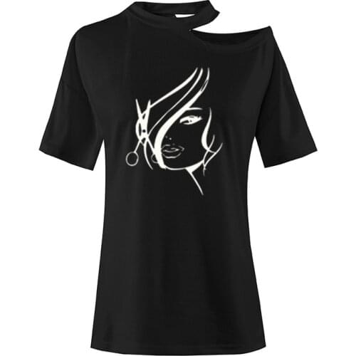 Women TShirt Summer Off Shoulder Sleeve Hipster Hairdresser Stylist Scissors Print Camisetas Femme Harajuku T Shirt Women Tops