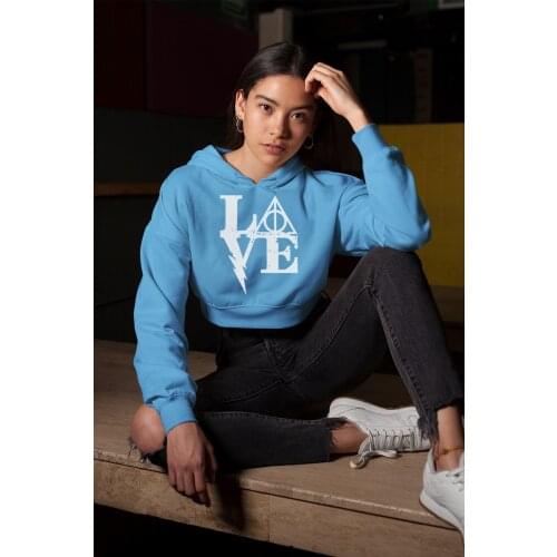 Angemiel Wear Harry Poter Themed Love Blue Short Hooded Sweatshirt