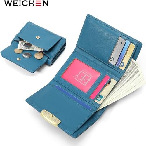 WEICHEN Trifold Small Wallet Female Soft Pu Leather Card Holder Coin Purses Women Wallets Brand Designer Forever Young