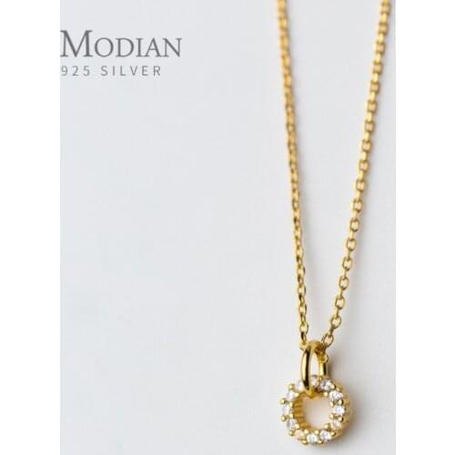 Modian Double Round Clear CZ Necklace for Women Genuine 925 Sterling Silver Gold Color Chain Necklaces Female Fine Jewelry