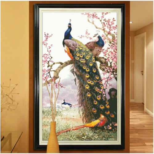 Factory Shop Cross Stitch Kit Aniaml Red Wintersweet Flower Peacock High Quality Free Shipping Size:60X90cm