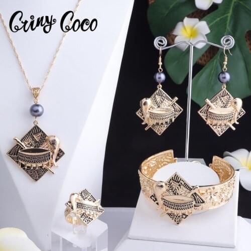 Hawaiian Jewelry Sets Drum Badge Polynesian Gold Nacklace Earring Symbolizing victory Brecelets Fine set for Women or Men Party