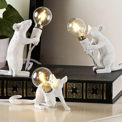 Nordic Resin Animal Rat Mouse Table Lamp Creative Small Mini Mouse Cute Led Home Decor Desk Light Fixtures Luminaire Craft Lamp