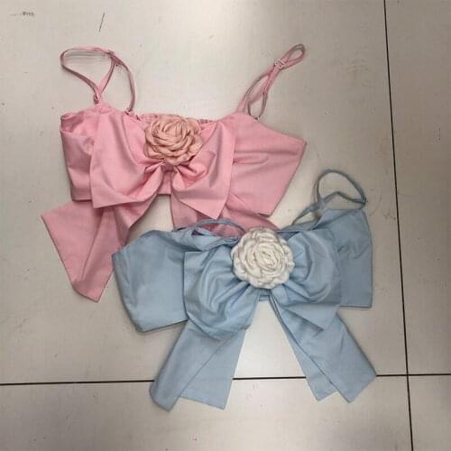 2020 Spring New Bow Flower Camisole Womens Slim-Fit Corpped Shirt Bra Tops Girls Ladies Holidat Beach Camisole Tanks Femme