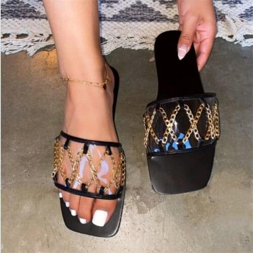 New Summer Ladies Slippers Chain Cross Women Sandals Transparent Slippers Woman Casual Flats Beach Shoes Sandalias de mujer