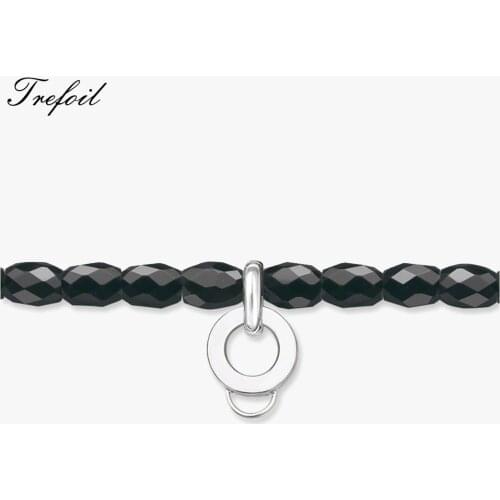 Charm Strand Necklace Black Crystal, Fashion 925 Sterling Silver Jewelry Trendy Gift For Lady Women Girls 2018 Collane Donna