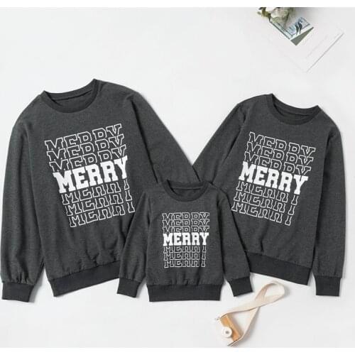 Family Matching Outfits Autumn Winter MERRY Letter Printing Sweatshirt T Shirt Family Wear Father Mother Girls Boys Kids Clothes
