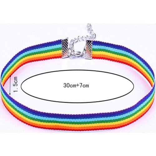 Men Women Gay Pride Rainbow Choker Necklace LGBT Gay and Lesbian Pride Lace Chocker Color Ribbon Collar Punk Jewelry Party Gift