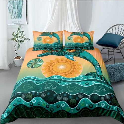 3D Bohemia Dophin Duvet Cover Soft Comforter Covers And Pillow Shames Twin King Size Custom Bed Linens Deep Green Bedclothes