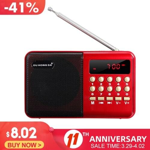 Mini Portable Radio Handheld Digital FM USB TF MP3 Player Speaker Rechargeable