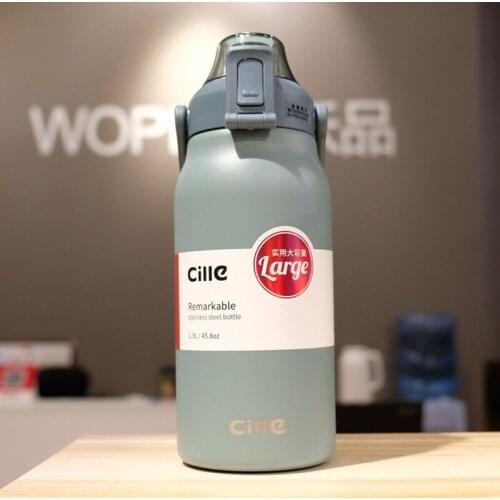 1.3L/1.7L Portable Stainless Steel Thermos Bottle Outdoor Sport Fitness Drinking Bottle Vacuum Flask Durable Bike Insulated Cup