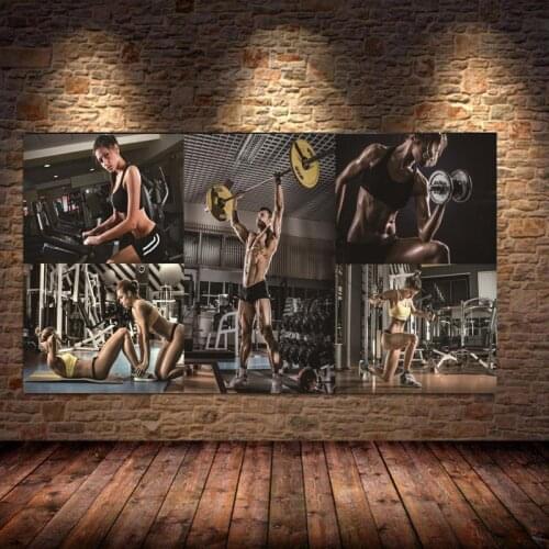 Gym Women and Men Exercise Moment Canvas Painting Poster and Murals Bodybuilding Picture for Living Room Gym Home Decor Cuadros