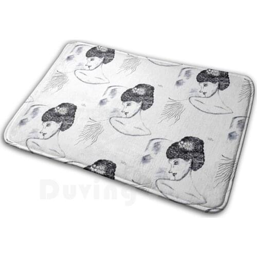 Midnight Mat Rug Carpet Anti-Slip Floor Mats Bedroom Moon Womens Flowers Goddess Pencil Mystical Myth Aesthetic Fashion Shading