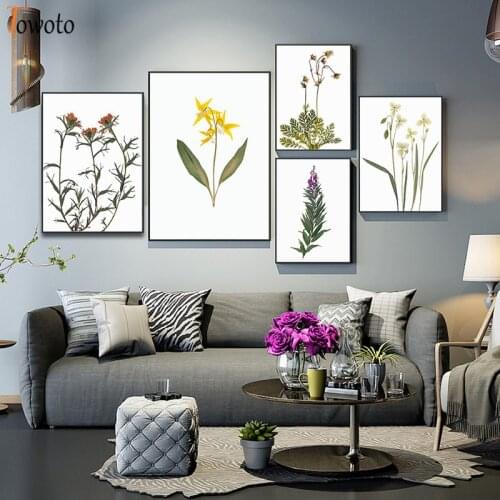 Botanical Print Wildflower Poster Herb Plant Canvas Painting Pastel Color Minimalist Wall Art Wall Pictures for Living Room