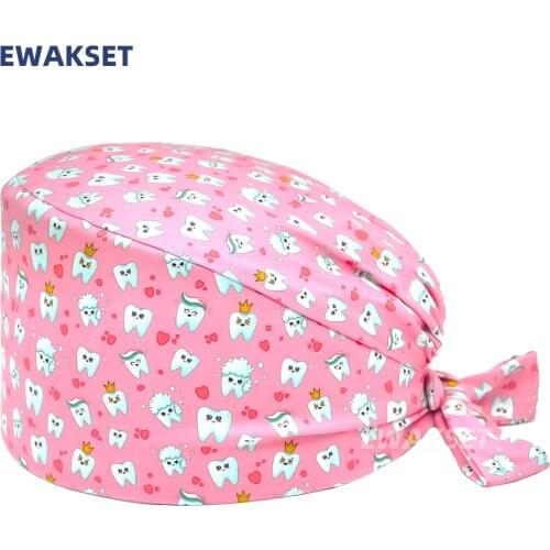 Adjustable Surgicals cap Tooth printing Cotton Working Nurse Caps Beauty Salon Dentist Clinic Spa Pet Shop Scrubs Hats Women Men