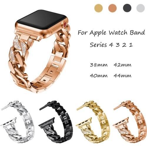 Women Diamond link Bracelet Band For Apple Watch Band 44mm 40mm 42mm 38mm Cowboy Chains Strap For iwatch 4 3 2 1 Wrist Watchband
