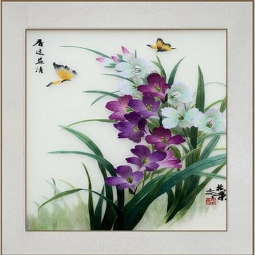 Mural Su embroidery handmade boutique orchid living room bedroom tea restaurant interior decoration painting special gift SP0126