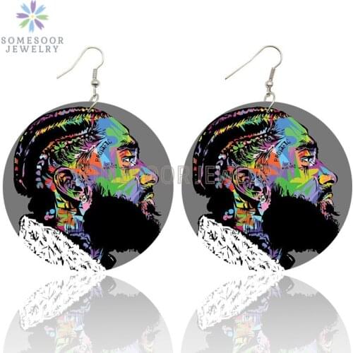 SOMESOOR Miss Nipsey Hussle Black Hero Wooden Drop Earrings American Famous Rapper Printed Loops Dangle Jewelry For Women Gifts