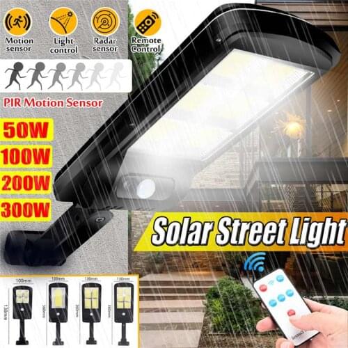 Solar Powered LED COB Street Light PIR Motion Sensor Outdoor Garden Wall Lamp+Remote Control Street Lantern Emergency Spotlight