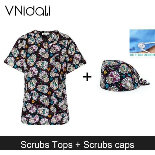 Women and men Scrubs Tops with V neck 100% cotton medical uniforms Health Workers Nurse Uniform Pharmacy Work Wear Clothes