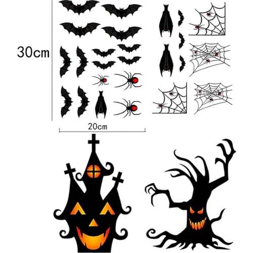Halloween Decorations Window Clings Black Bats Spider Webs Pumpkin Ghost Haunted Room Decor House Window Decals