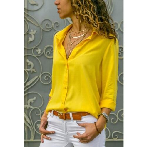 2021 Spring Autumn Sexy Deep V Neck Chiffon Long Sleeve Work Shirt Slim Button Womens Blouse White Solid Tops Plus Size
