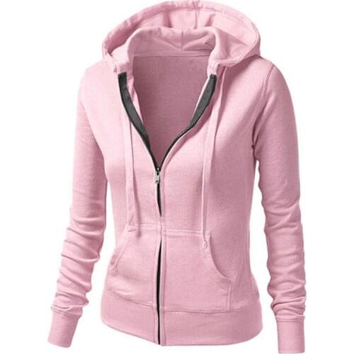 Women Hooded Sweatshirt Long Sleeve Autumn Spring Coat Patchwork Pocket Zipper Hoodie Overcoat