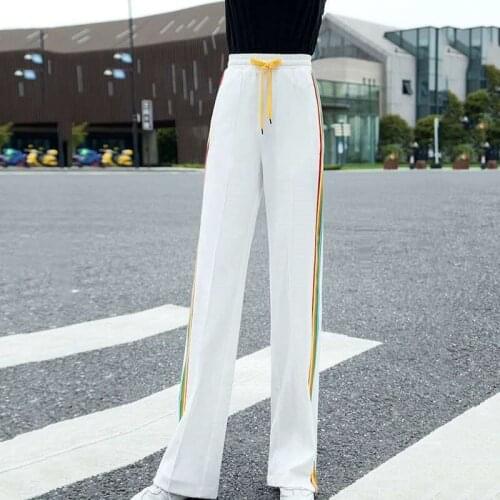 Women Korean Straight High waist Pants Rainbow Striped Casual Pant Aesthetic Harajuku Style Street Style Women Loose Pants