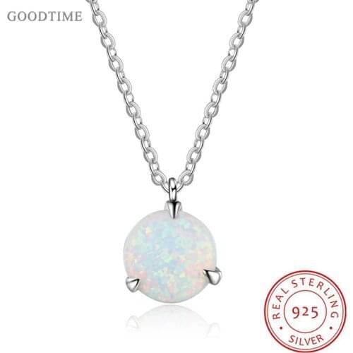 Fashion Necklace Genuine 925 Sterling Silver Fine Jewelry White Opal Trendy Pendant Necklaces For Women Anniversary Jewelry