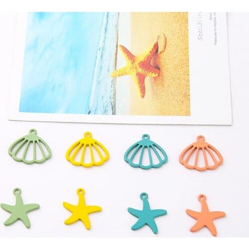 10pcs Summer Spray Paint Drop Dangle Earrings Beach Earring Shell Starfish Strawberry Cherry Cactus Pendant Diy Earring Material