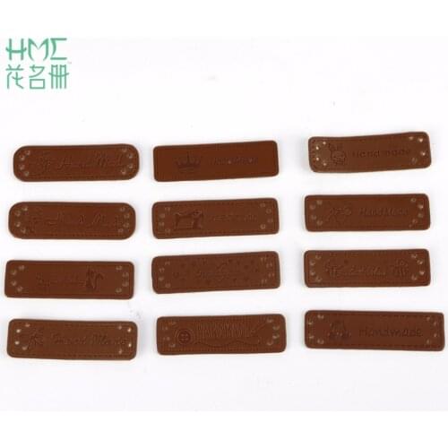 12pcs/lot Hand Made PU Leather Labels for Clothes Garment Hat Labels Handmade Jeans Bags Shoes Tags DIY Sewing Accessories
