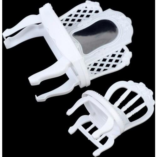 2pcs/Set 1:12 Dollhouse Miniature White Bedroom Furniture Wooden Vanity Box With Mirror Dressing Table & Stool