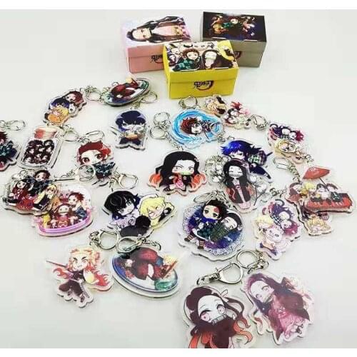 50pcs mixed Anime Figure Keychain Anime Demon Slayer: Kimetsu no Yaiba Keyring Transparent Hanging Pendant Accessories Gift