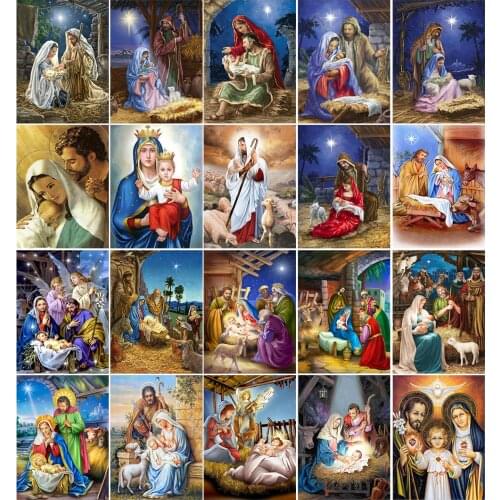 5D Diy Diamond Painting Full Drill Religious Madonna Round Diamond Embroidery Priest Religious Mosaic Art Rhinestones Home Decor