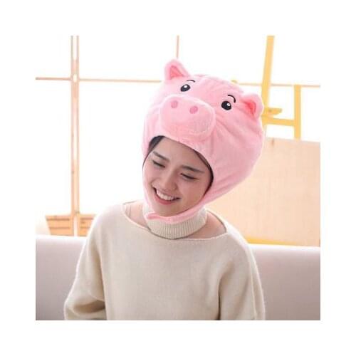 Anime Movie Animal Pink Pig Hat Cosplay Accessories Plush Head Fancy Cap Pink White and gray Cute Pig Head Girl anime hat