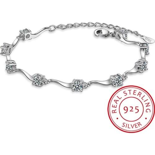 Fashionable Korean Style Wave shaped Bracelet for Women AAAAA Zirconia Simple Silver 925 Jewelry Weddings Wholesale