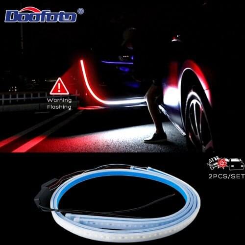 Car Door Light LED Strobe Flashing Warning Lamp Welcome Anti Rear End Collision Safety Lights Tube Flexible Universal 2021