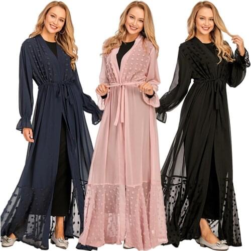 New Arrival Islmaic kimono peignoir Muslim Abaya Lovely open Kaftan Dress Turkey Hijab Abayas Islamic Clothing Cute Design F1718