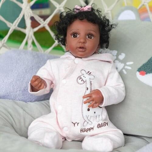 43cm Reborn Baby Doll Layla Dark Brown Skin African American Baby Lifelike Bebe Reborn Soft Cloth Body Handmade Finished Doll