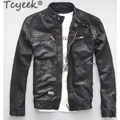 Men Leather Jacket 100% Genuine Real Sheep Goat Skin Brand Black Male Bomber Motorcycle Biker Mans Coat Autumn Spring Clothes