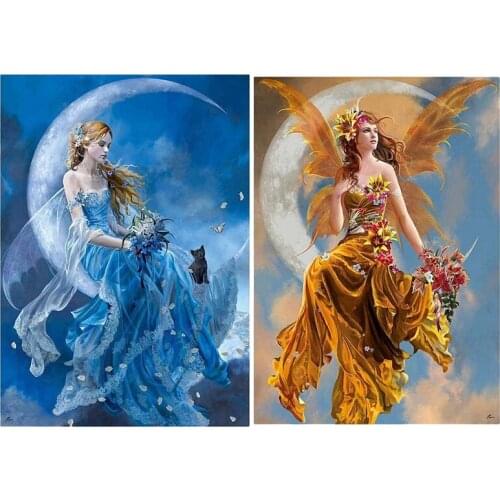 2 Set 5D DIY Diamond Painting Kit Embroidery Cross Stitch Kit Arts Home Wall Decor Craft, 1 Set Orange & 1 Set Sapphire Blue