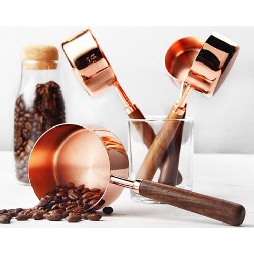 4Pcs/set Rose Gold Stainless Steel Measuring Cups and Measuring Spoon Scoop Set Wooden Handle Kitchen Measuring Tool For Baking