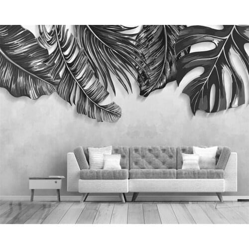 Wall papers home decor Hand painted small fresh tropical plant black and white leaf background wall mural 3d wallpaper