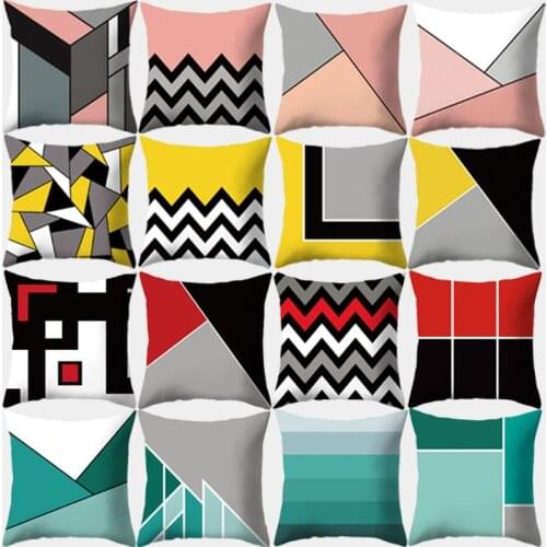 Geometry Cushion Cover 45x45 Polyester Pillowcase Decorative Sofa Cushions Red Yellow Pink Pillowcover Home Decor Pillow Cases