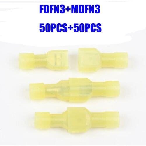 NEW 100PCS FDFN5.5-250 MDFN5.5-250 transparent yellow Fully Insulated Spade Electrical Crimp Connector