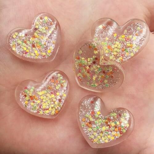 New 6pcs 20mm Resin Colorful Glitter Dot Heart Flat Back Rhinestone Appliques DIY Wedding Scrapbook Ornament Craft SF872