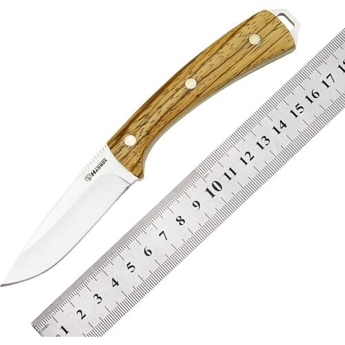 HARNDS Hk3118 Cheetah Fixed Blade Knife with Wood Handle Leather Sheath Outdoor Camping Tactical Hunting Surviva Fishing Tool