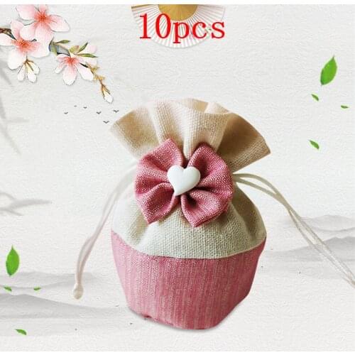 10pcs Bow Drawstring Gift Bag Wedding Anniversary Party Heart Shaped Decoration Present Pouches Car Fragrant Stone Packaging Bag