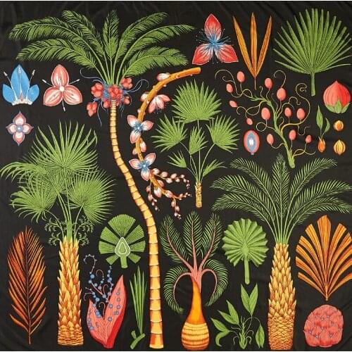 130*130cm Luxury Brand Silk Scarf Female Palm Print Twil Scarves Shawls Echarpe Fourlard Femme Square Wraps Women Hijab Scarf